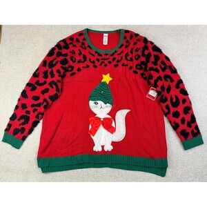 NEW 3D Kitty Cat Ugly Christmas Sweater Women's 3X Kitten Holiday Rhinestones